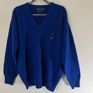 Nick Faldo Collection By Pringle Pure Wool Sweater Scotland Sz Small Blue V Neck